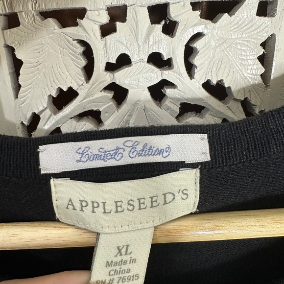 Vintage Appleseeds Black Angel Festive Holiday Cherub Button Up Cardigan Sz XL - Picture 6 of 7